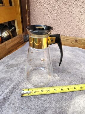 Corningware Glass Coffee Carafe with Gold Starburst Accents and Black Handle